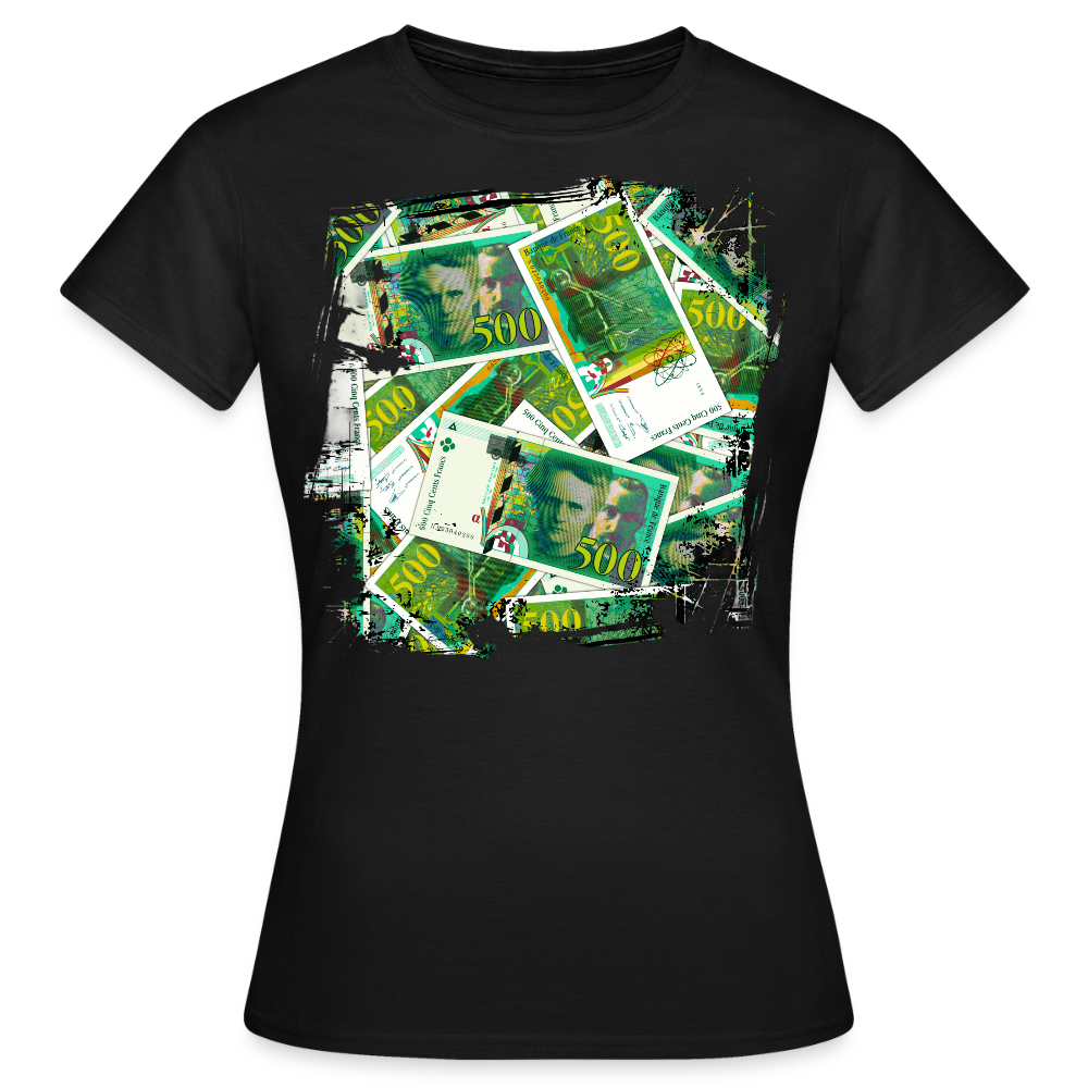T-shirt Noir Femme 500 FRANCS Grunge - black