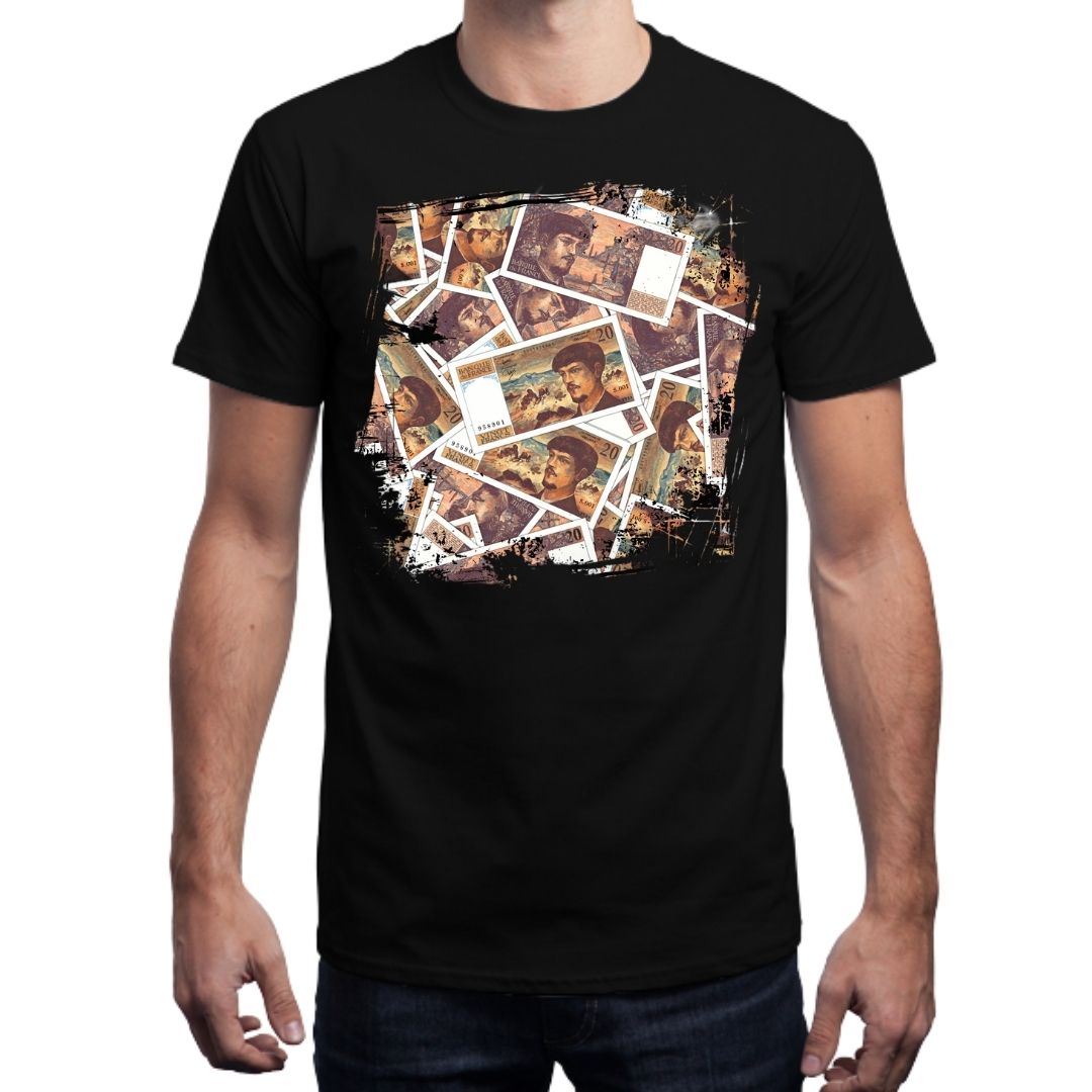 Tshirt Noir Homme 20 FRANCS Grunge