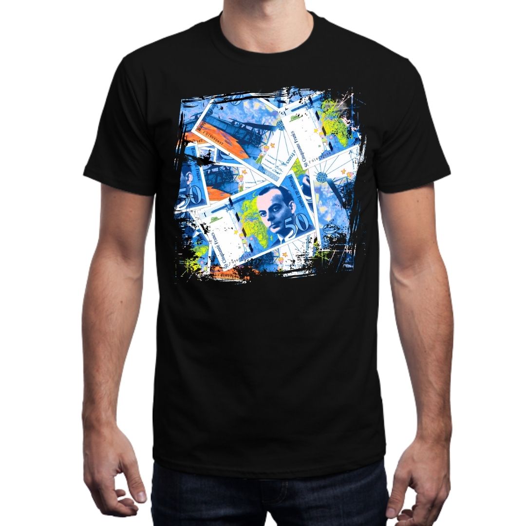 T-shirt Noir Homme 50 FRANCS Grunge